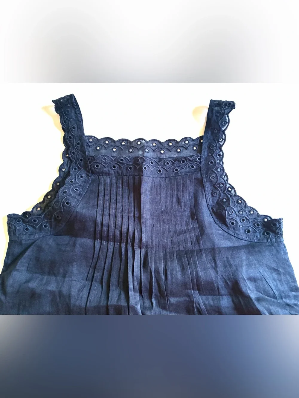 J.Crew. Scallop-trim tank top in ramie.Navy blue. XXS. New without tags.